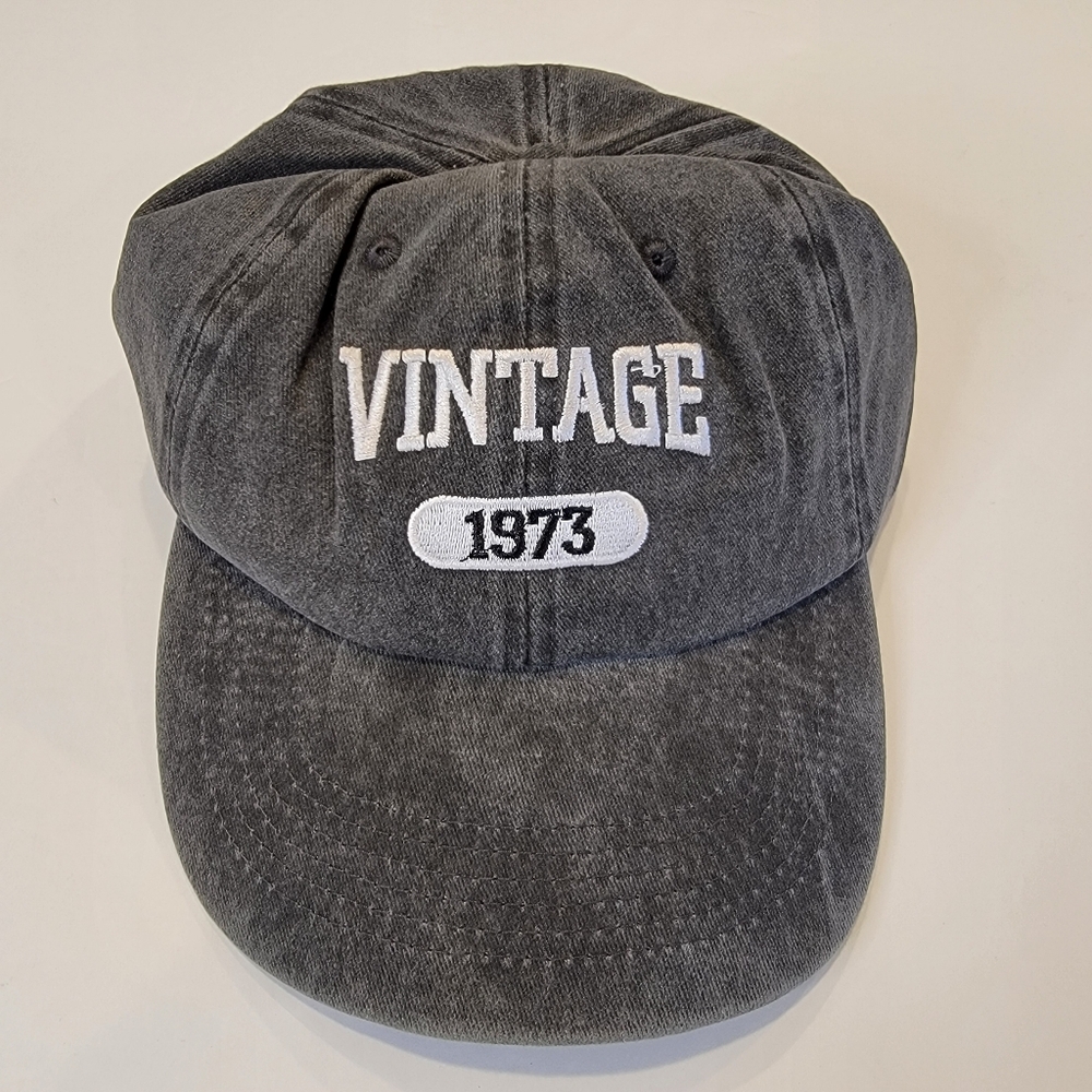Vintage 1973 Logo Black Wash Baseball Cap Hat Adjustable NEW!